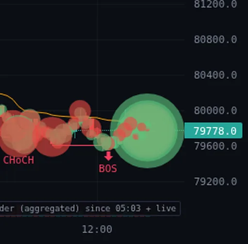 AX Terminal chart with big-trade bubbles on live data